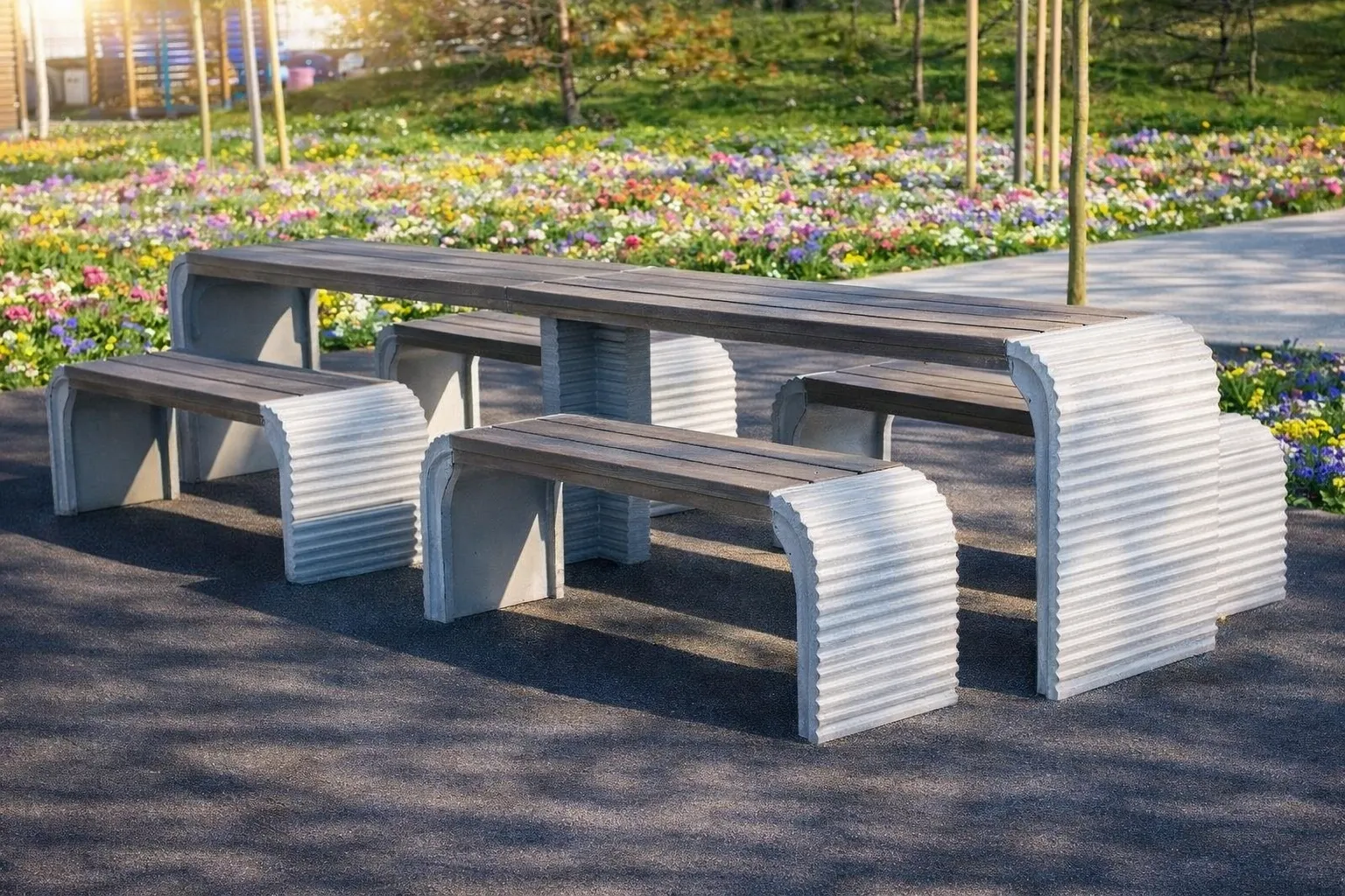 Banc et table en béton