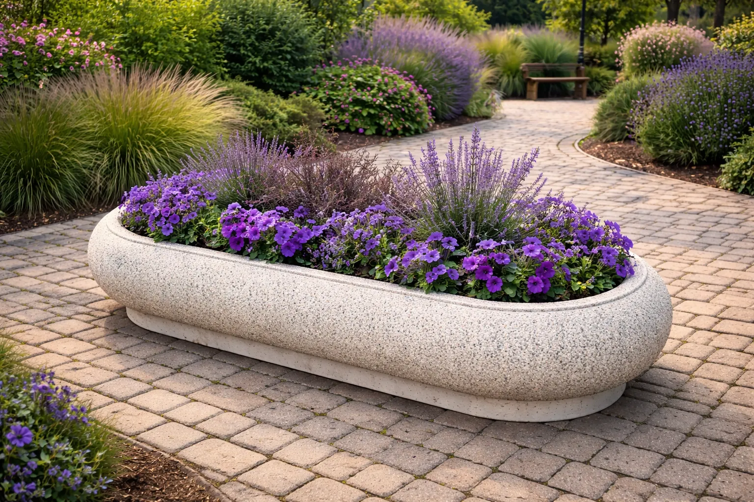 Oblong concrete planter
