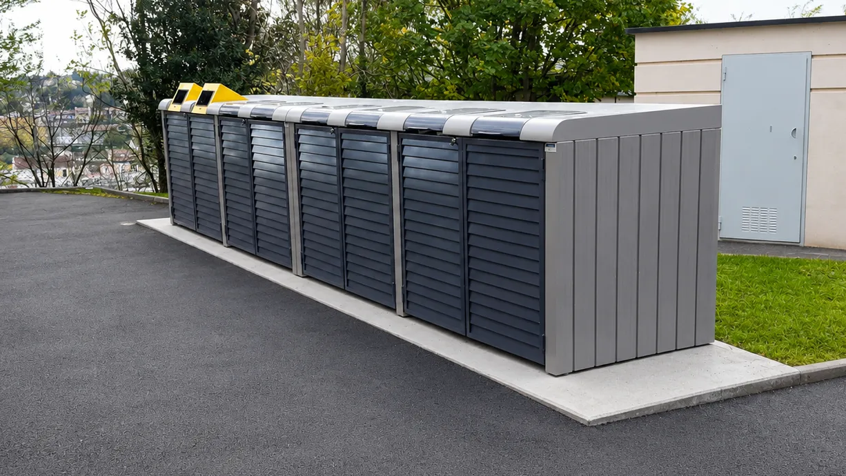 Containerafdak bij de ingang van een woning