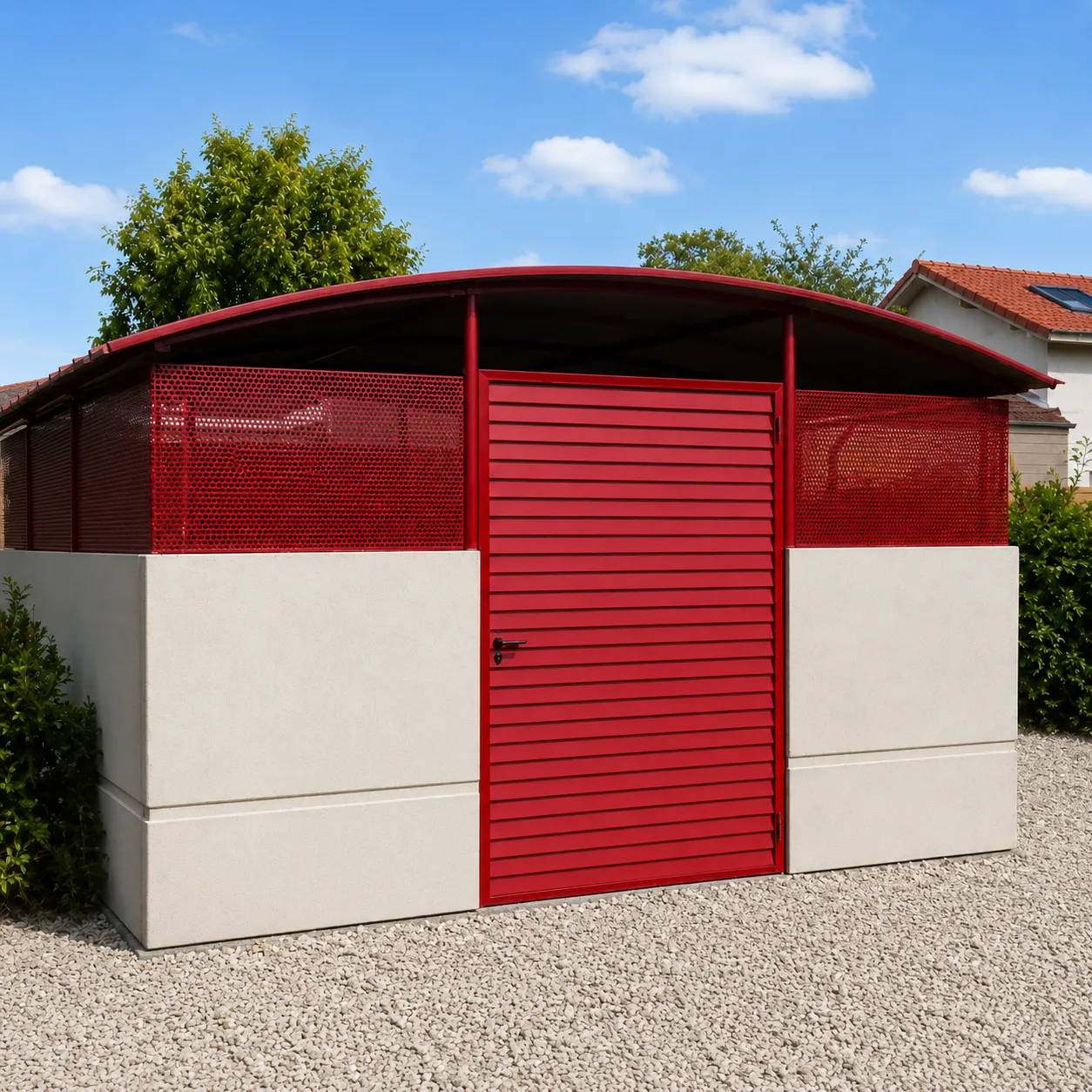 Rote und beige Containerparks