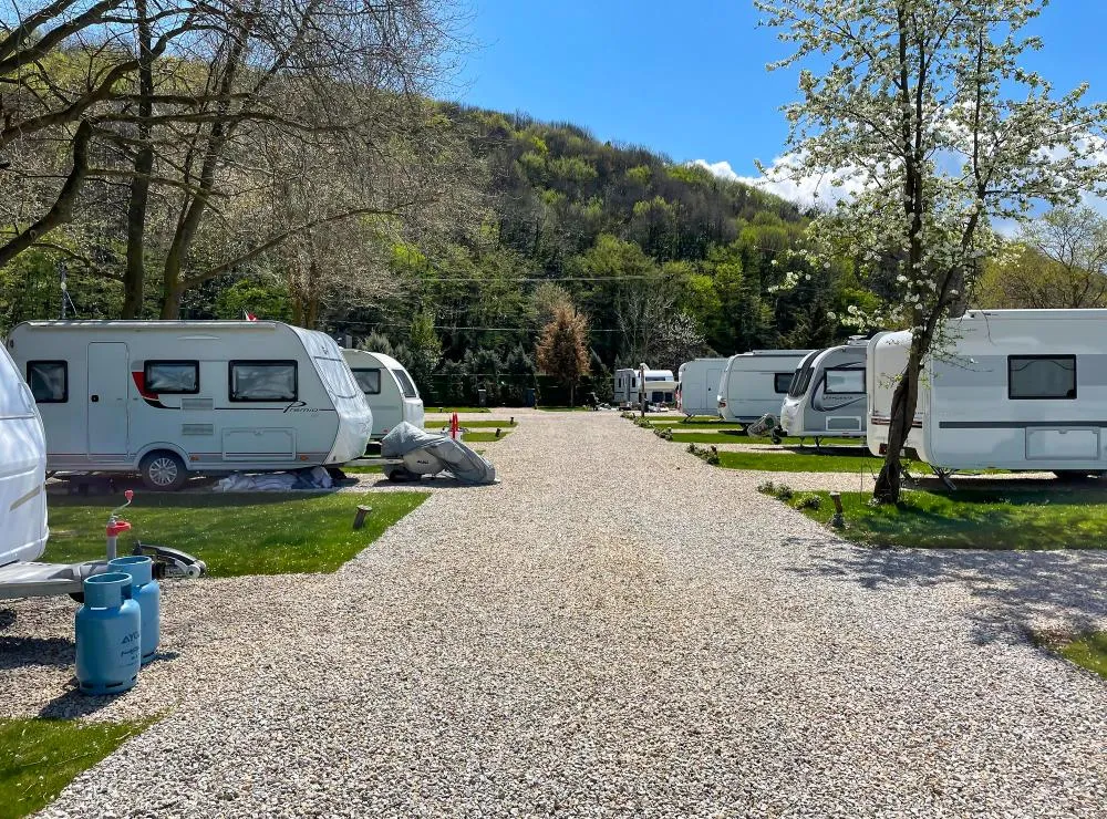 Camping caravaning en pleine nature avec roulottes