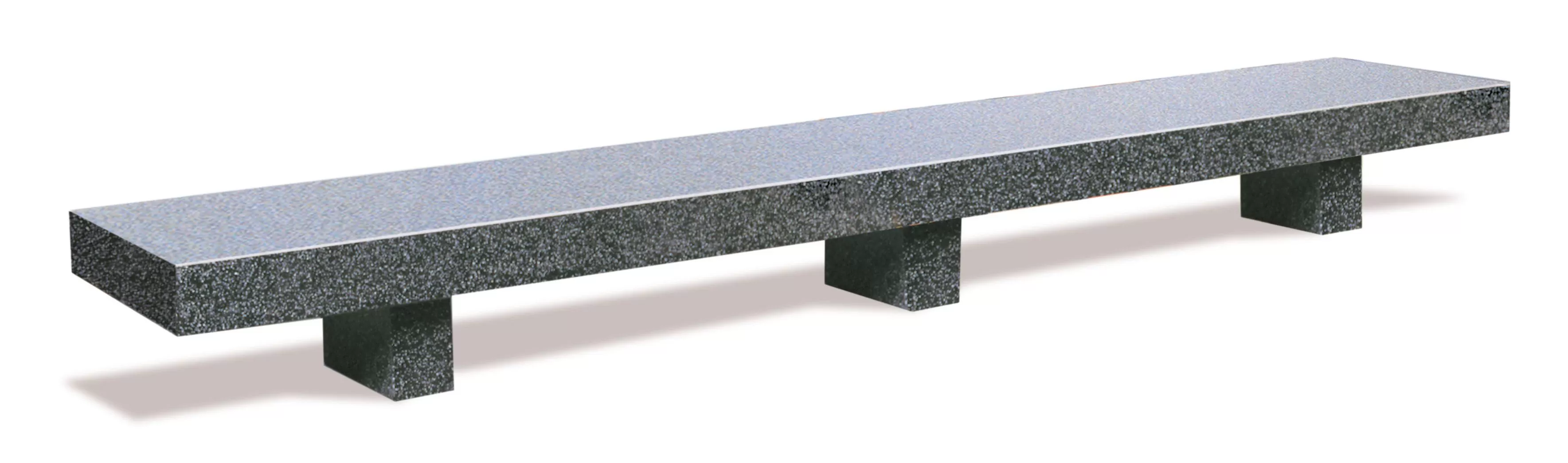Long concrete bench with three legs